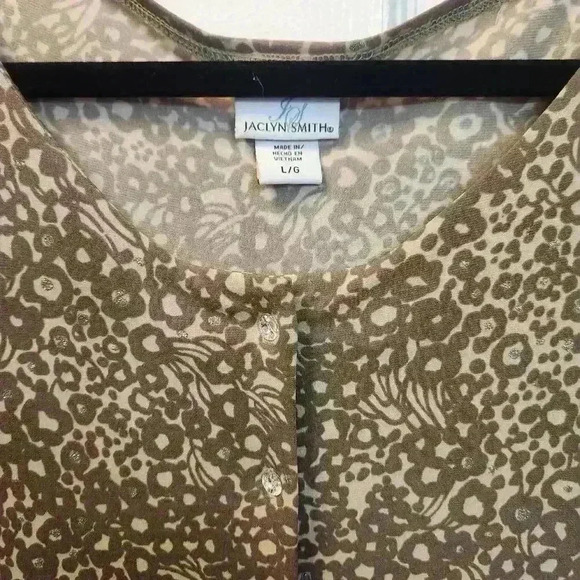 Jaclyn Smith Chic Brown Animal Print Midi Dress with crystal buttons Size Large - Picture 2 of 8